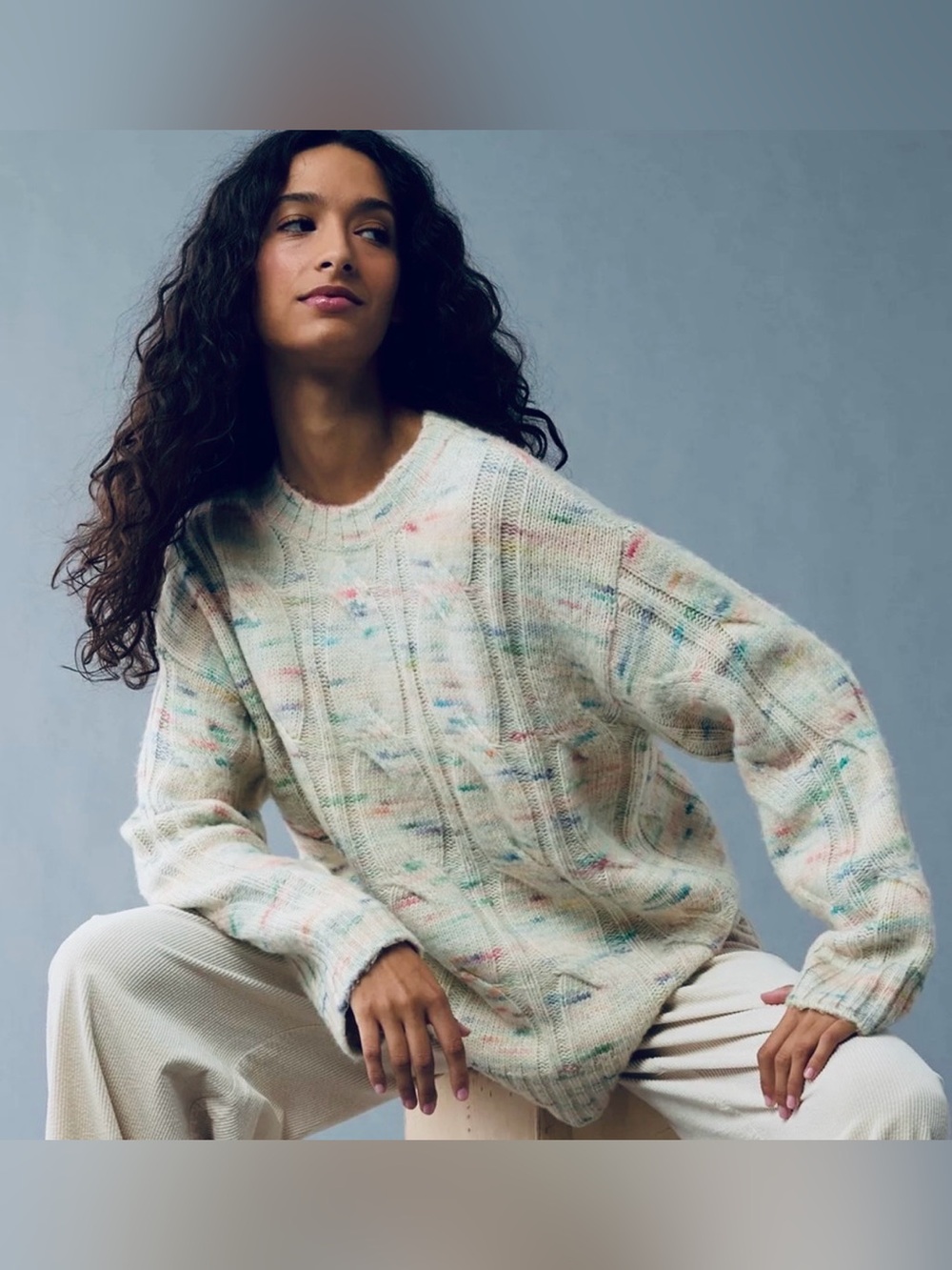 NWT - American Eagle “Woah So Soft” Cream/Multi-colour Cable Knit